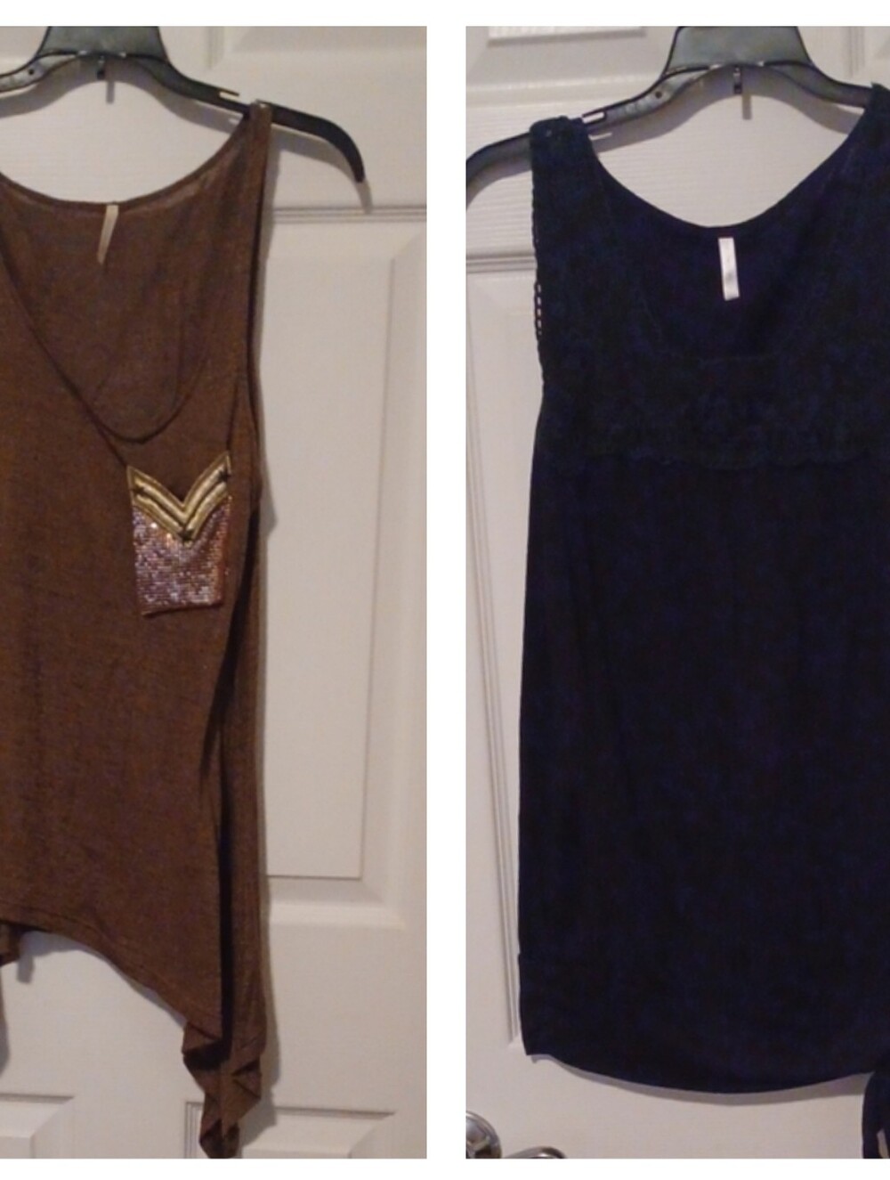 Sequin Pocket Brown Tank Top And Blank Tank Top With Lace Size Medium